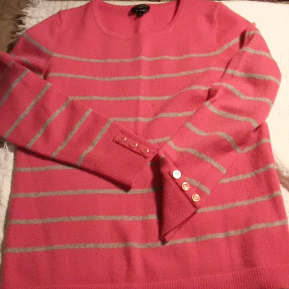 Talbots Cashmere pullover sweater hot pink and gray striped